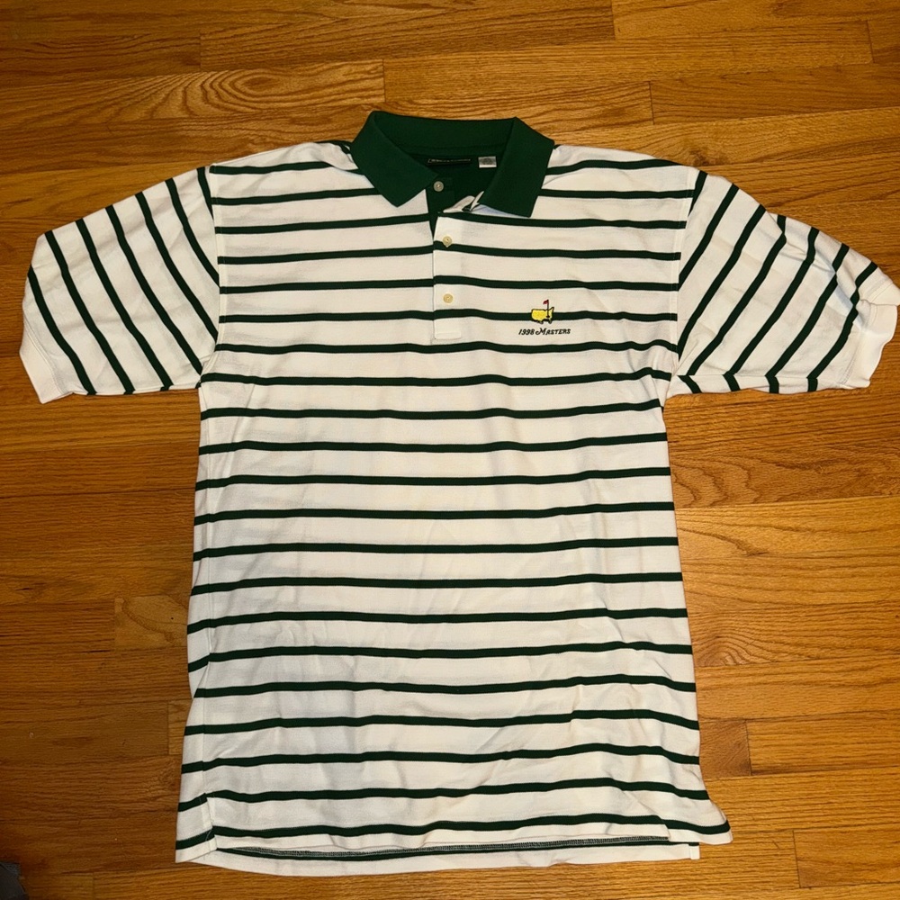 1998 Masters Green and White Striped Polo Shirt